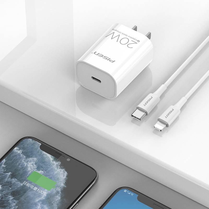 PISEN 20W PD Fast Charger Kit with 1M Cable for Apple Devices