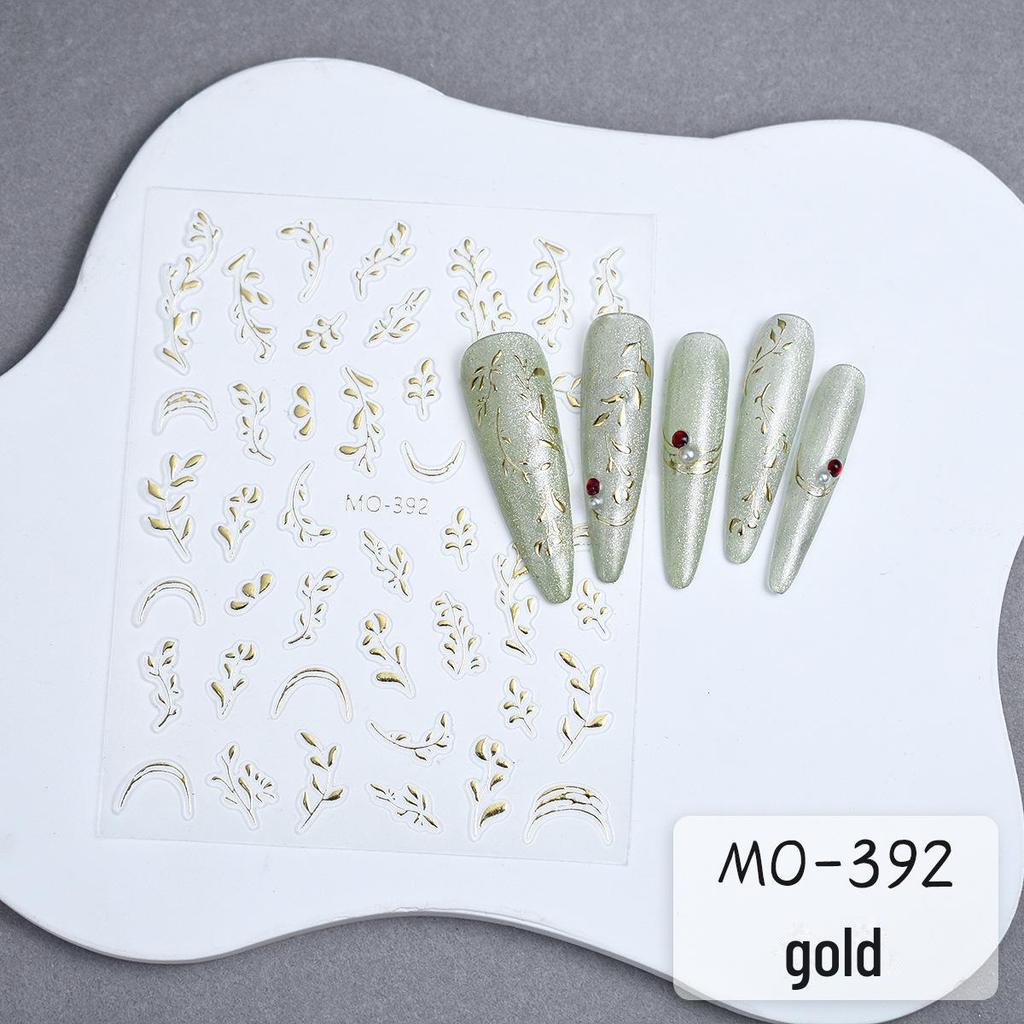 Gilded Leaf Nail Stickers Golden Branches & Jade Leaves - Chinese Style Decals