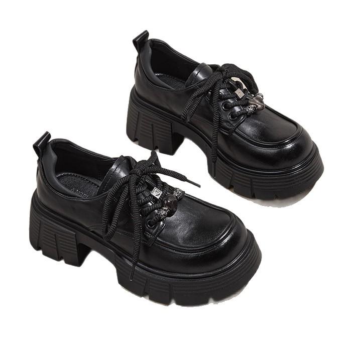 Platform small leather shoes women's 2025 new autumn British style black loafers thick heel small height-increasing single shoes women