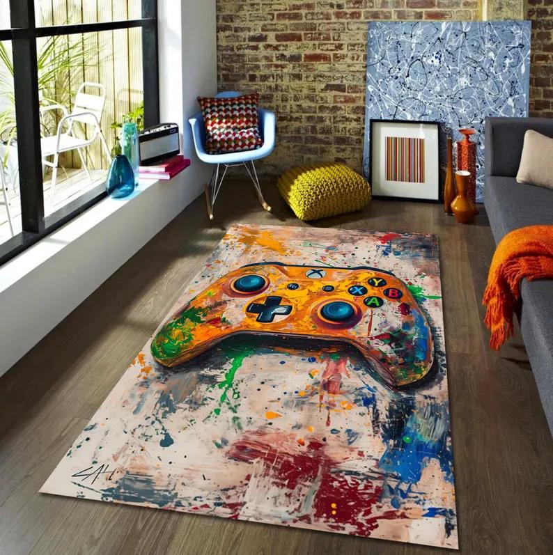 Neon Game Controller Rug Modern Gamer Room Decor Gaming Rooms Gaming Rooms Bedrooms Living Rooms Mats Decorative Carpets