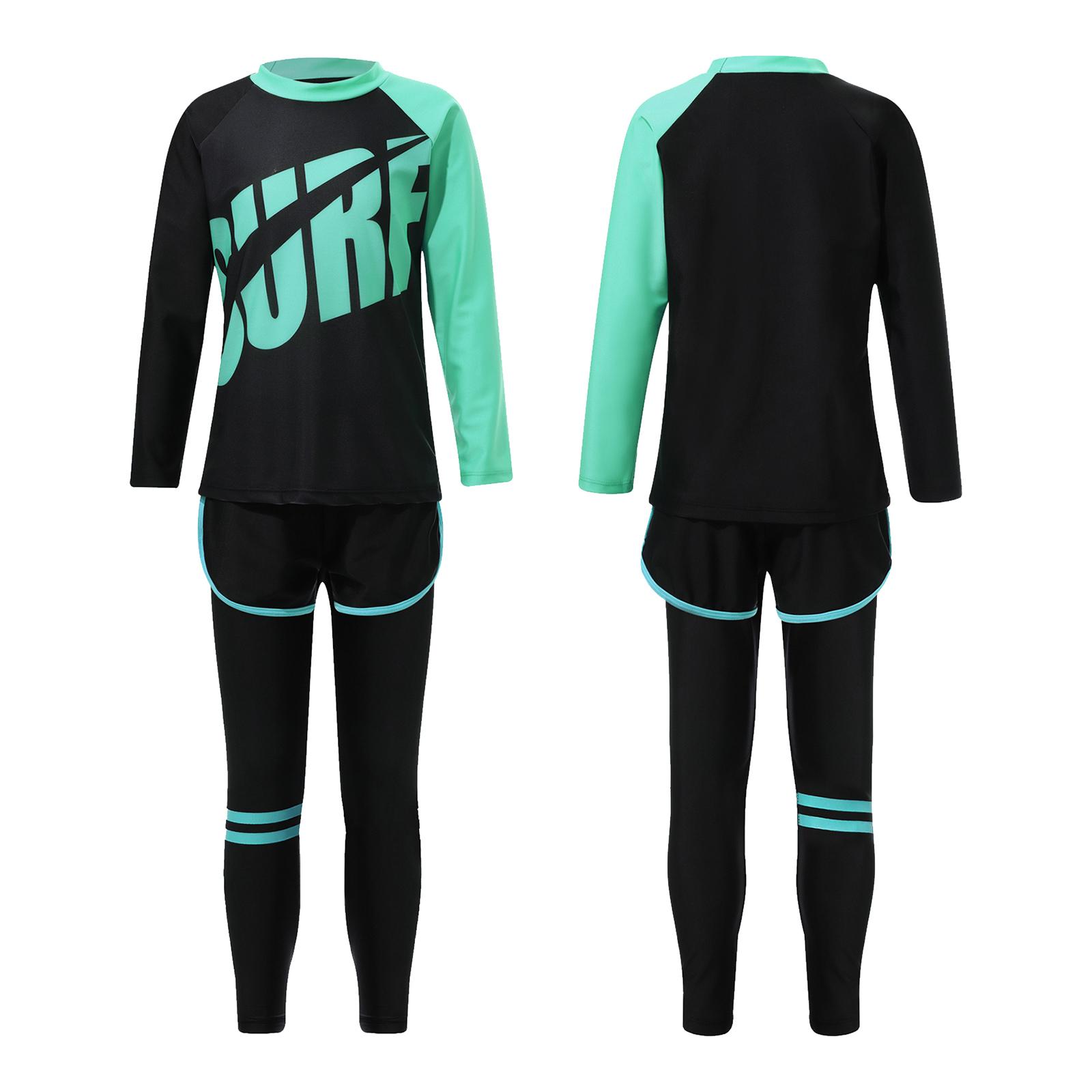 

Унісекс Набір для плавання з 3 предметів Топ рашгард з довгим рукавом Плавальні шорти Захист від УФ променів Штани Купальник безпечний для сонця 13-14 Years синій