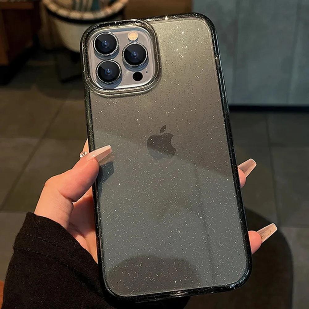 Luxury Glitter Transparent Bling Case For iPhone 11 12 13 14 15 16 Pro Max X XR XS 7 8 Plus Shockproof Soft Bumper Cover