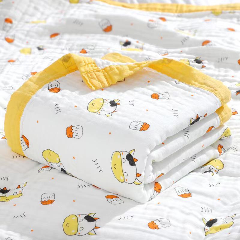 High-Density Cotton Newborn Bath Towel - Six-Layer Gauze, Printed Design, for Infants & Kids