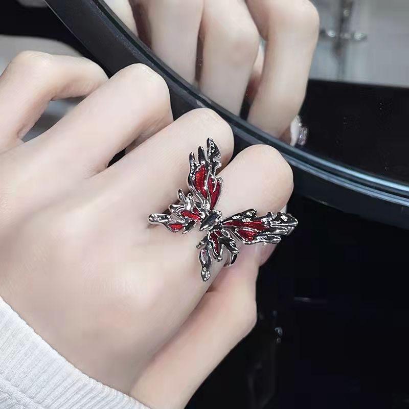 Y2K Red Drip Oil Adjustable Ring Women Men Irregular Geometry Punk Vintage Rings Set for Couple Girls Fashion Jewelry Gifts