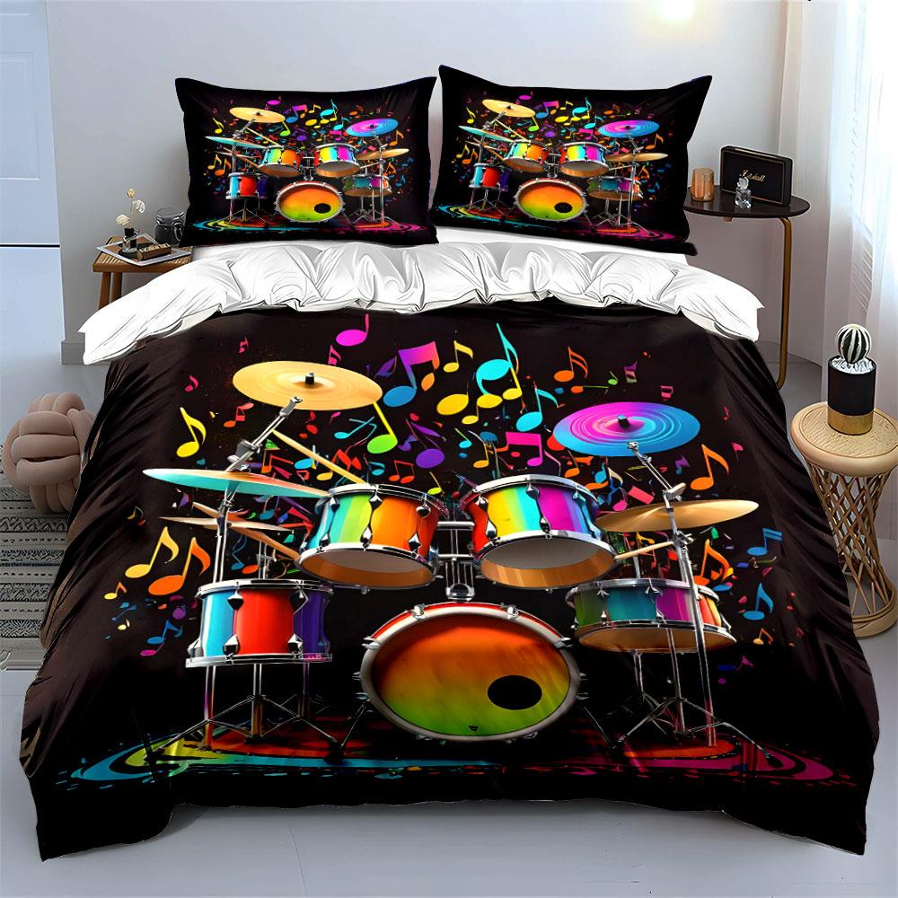 Colorful Drum Set For Musicians Multiple Sizes Kid'S And Adults' Bedroom Exquisite 3Pc Bedding Set, Gift