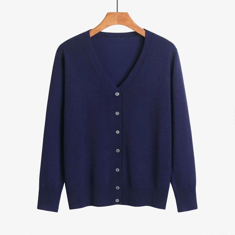 Frühlingswolle V-Ausschnitt Gestrickt Langärmliger Damen Cardigan im Westernstil Einfarbig Koreanische Version Schlicht Vielseitig Jacke Pullover