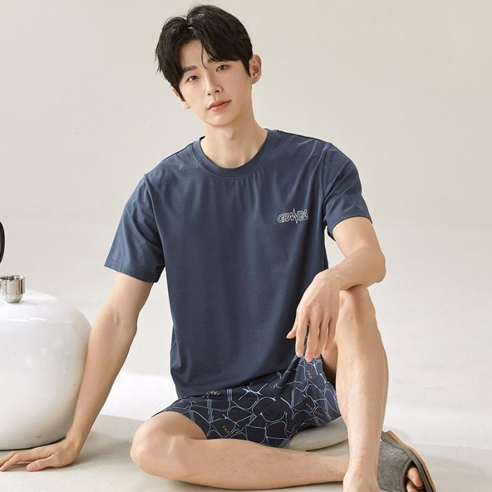 Men's Pajamas Short-Sleeve Tops Shorts MODAL COTTON Sleepwear Loungewear Students Two-Piece Plaid Solid Youth Nightwear Homewear