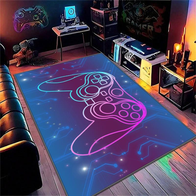 Colorful Gaming Theme Carpet Vibrant Joystick & Mouse Design Rug Non-Slip Large Floor Mat for Living Room Bedroom Fashion Cool