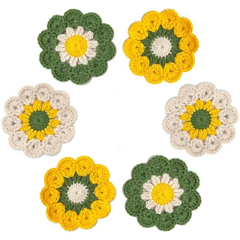 Cute Coasters,Funny Flower Coasters,Handmade Crochet Coasters,Fun Soft Decorative Placemats Housewarming for New Home Bar Desk