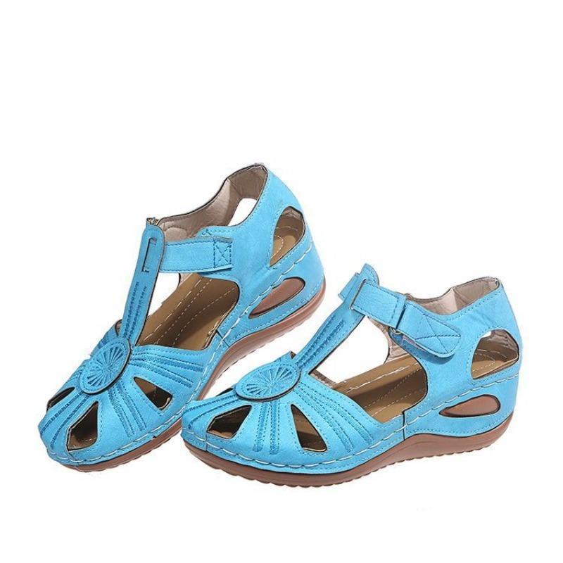 Summer New Women's Plus Size Hollow Out Sandals Stitched Wedge Heel Hollow Casual Shoes