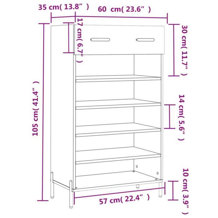 VidaXL Shoe Cabinet High Gloss White 60x35x105 Cm Engineered Wood 829622
