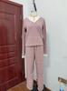 European & American V-Neck Lace Ribbed Women's Pajama Set - Fashionable, Casual Two-Piece Home Wear