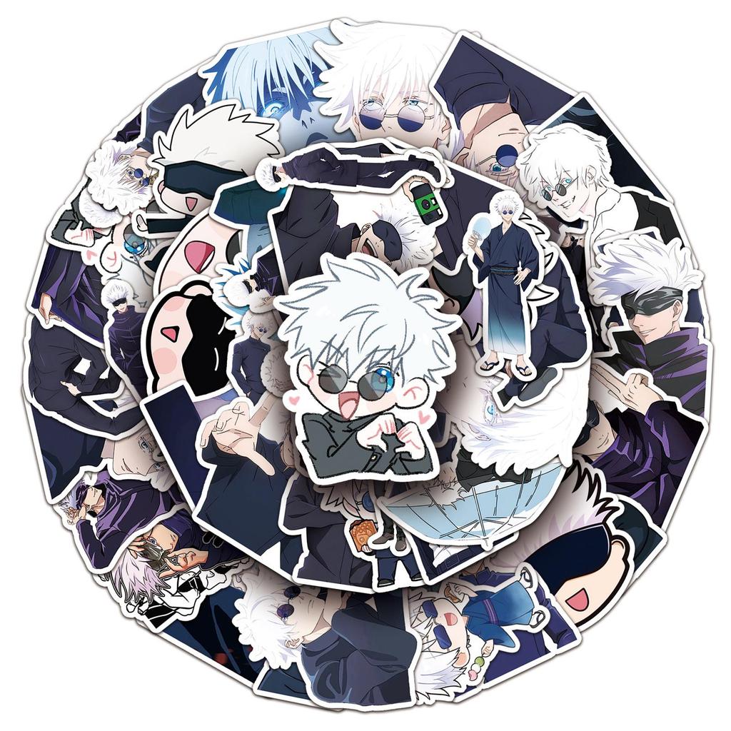 50 Gojo Satoru Stickers: Waterproof Jujutsu Kaisen Anime Decor for Notebooks, Phone Cases, and Thermos Cups.
