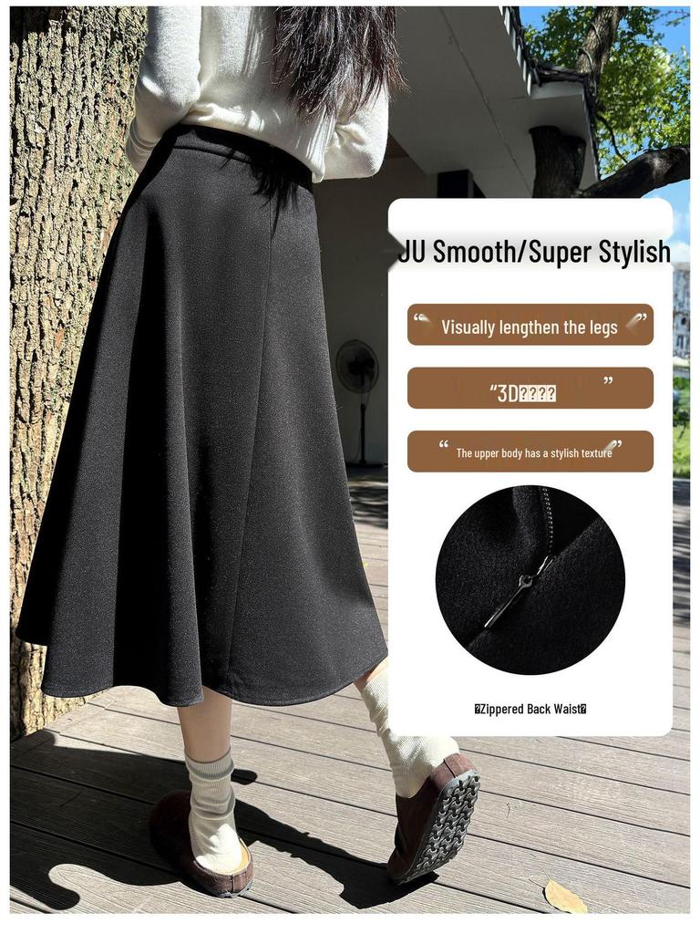 2025 New College Style Black A-Line Wool Skirt - Autumn/Winter Pear-Shaped Exclusive