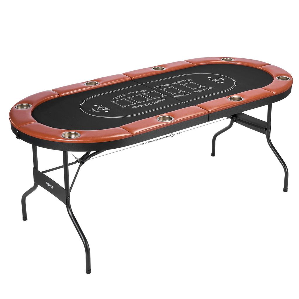VEVOR Foldable Poker Table, 8 Player 1828.8 Mm Folding Casino Leisure Table with Padded Rails & Cup Holders