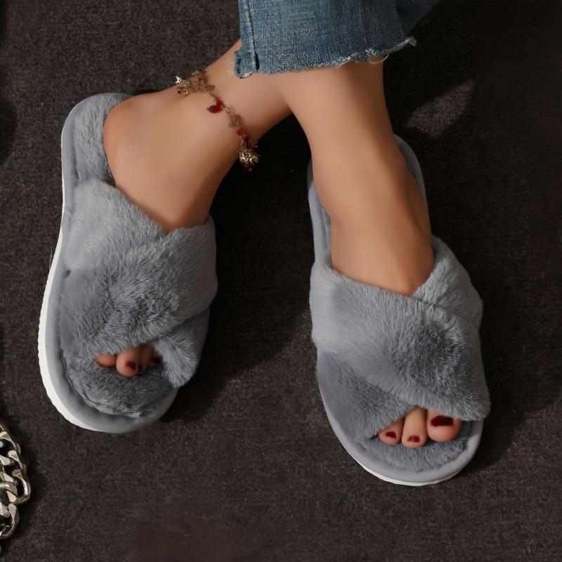 E E Cross Plush Large Fluffy Cross with Cotton Slippers Women's Fluffy Cotton Slippers