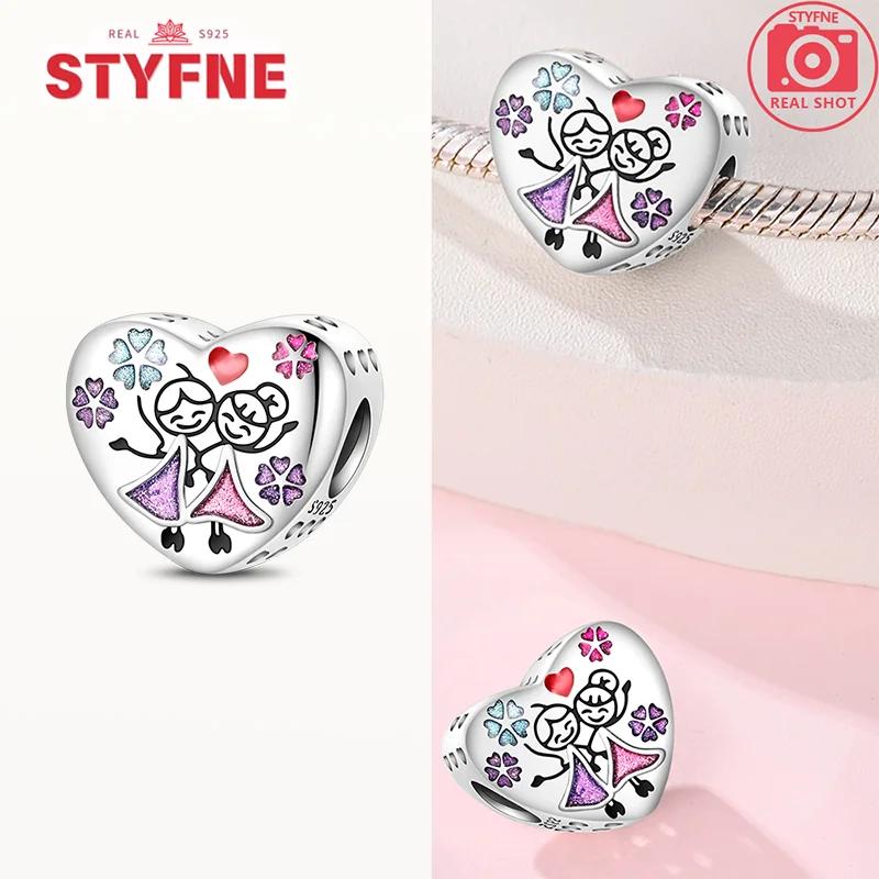 

Silver S925 Sisters Series Pink Heart Charm Forever Love Beads Fit Bracelet Diy Fine Jewelry Gifts for Women