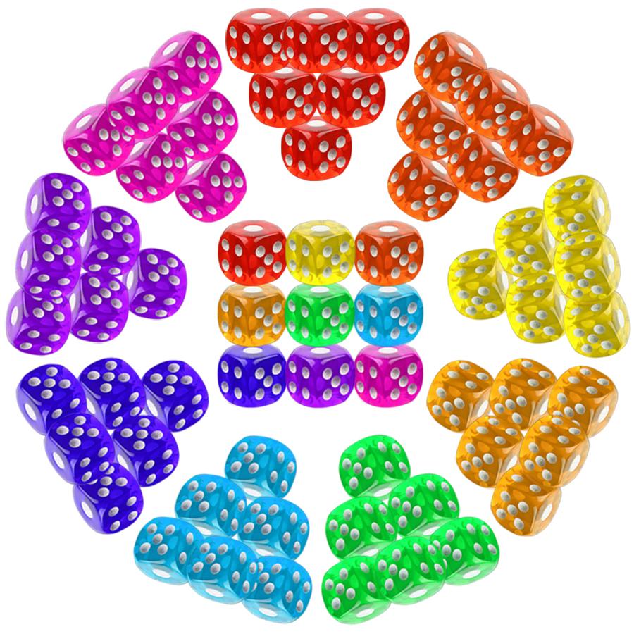 20pcs 14mm Acrylic Color Transparent Dice Round Angle Point Dice Points Game Party Board Game Accessories Point Game Props