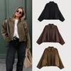 Women's Bomber Jackets Coats Fashion Turn-down Collar Long Sleeve Loose Coats Vintage Female Outerwear Chic Tops