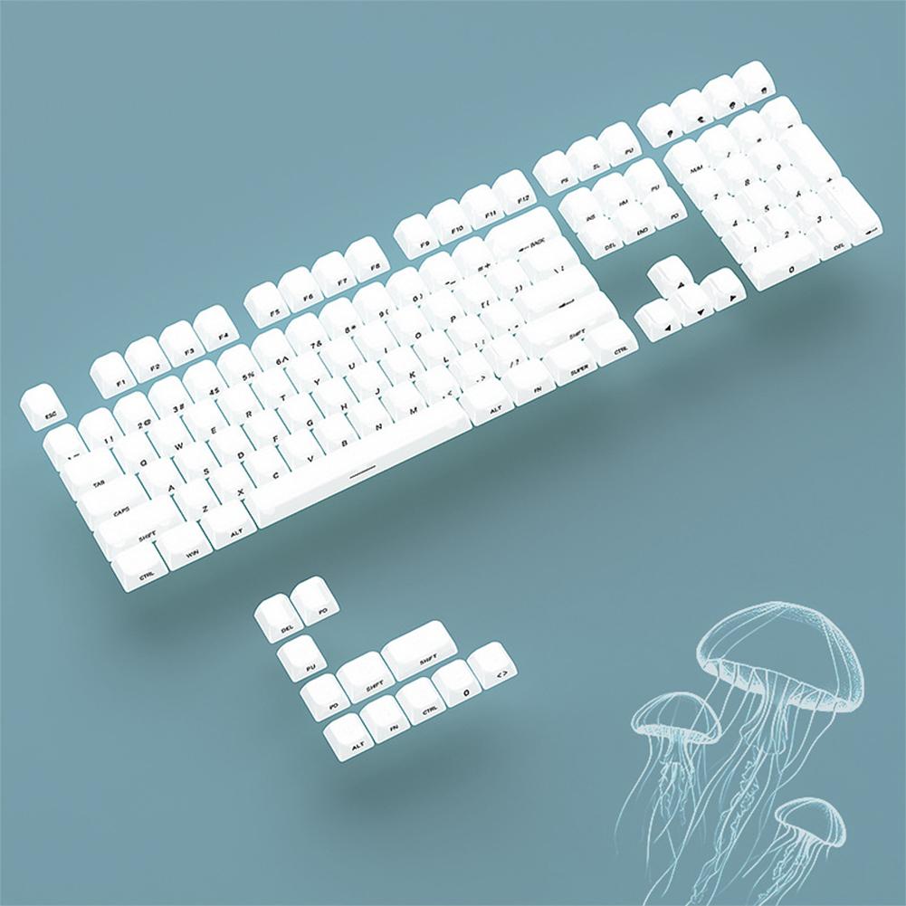 119 Keys White Side Print RGB Backlit Foggy Transparent Crystal PC Keycaps OEM Profile Creamy Keycaps for MX Switches Keyboard