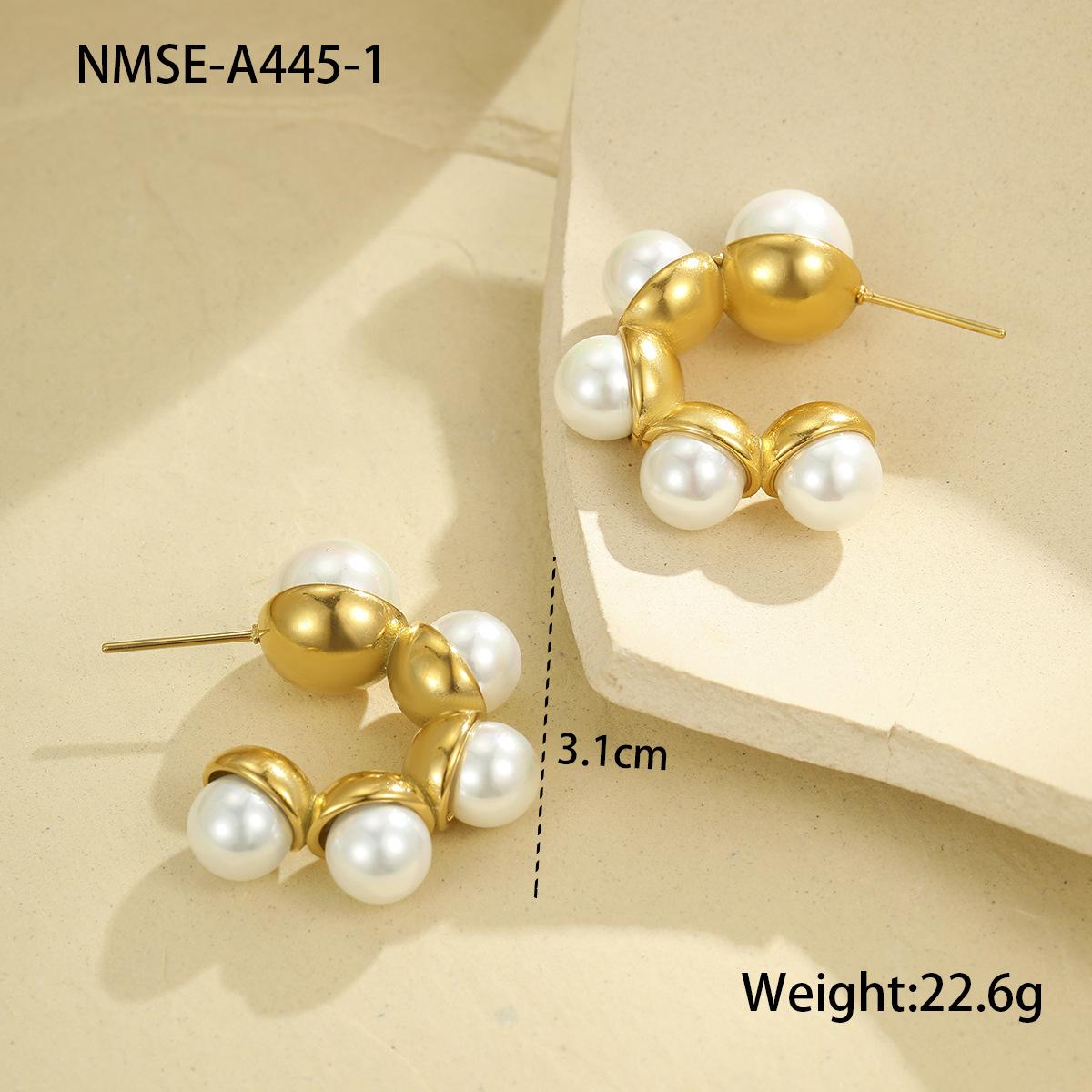 GEMCHIC Women s C-Shape Geometric Stud Earrings with Imitation Pearls Stainless Steel Fashion Luxury Hoop Jewelry 18K