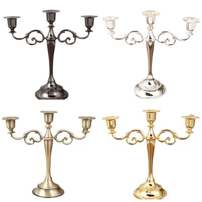Vintage Metal Candle Holder High Gloss Exquisite Design Candlestick Holder Elegant 3 Arms Candle Holder Wedding Decoration