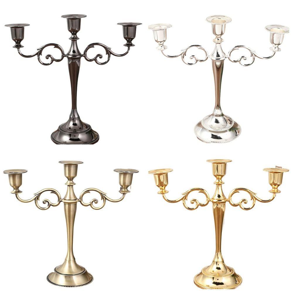 Vintage Metal Candle Holder High Gloss Exquisite Design Candlestick Holder Elegant 3 Arms Candle Holder Wedding Decoration