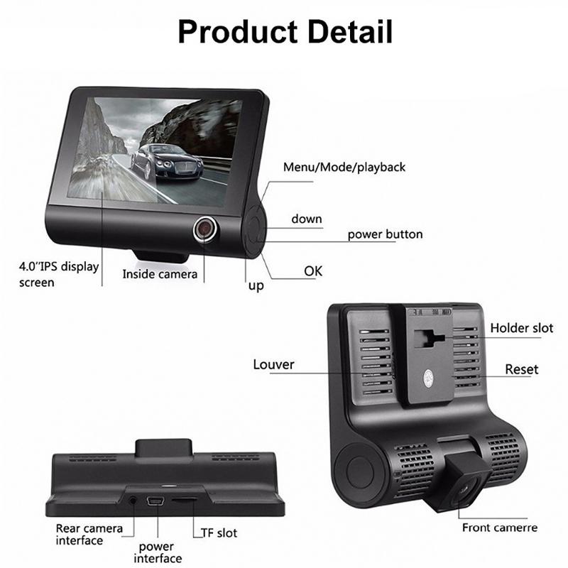 DVR 3 Cameras 4.0 Inches Dash Cam Car Full High-Definition Video Recorder Auto Registrator Dash Cam with 3 Ways Cameras