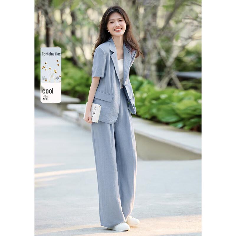 XWI Women s Lightweight Linen Blend Blazer & Wide-Leg Pants Set XL