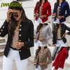 Women's Vintage Casual Solid Color Print Autumn Winter Long Sleeve POLO Neck Jacket International Designs & Coats
