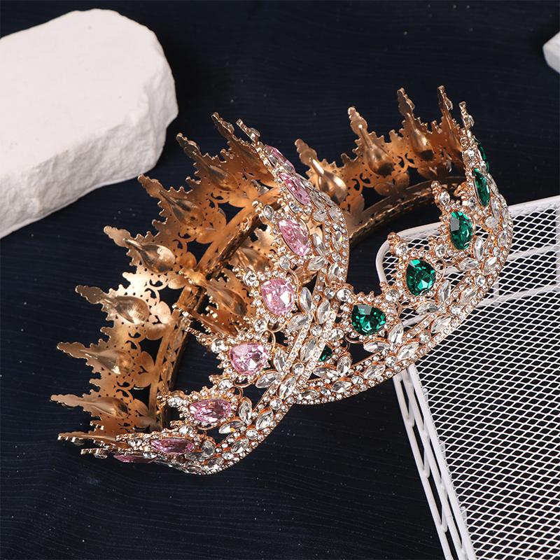 2024 New Baroque Round Wedding Crown Bridal Pageant Rhinestone Crystal Tiaras Crown Molding Headpieces For Queens And King