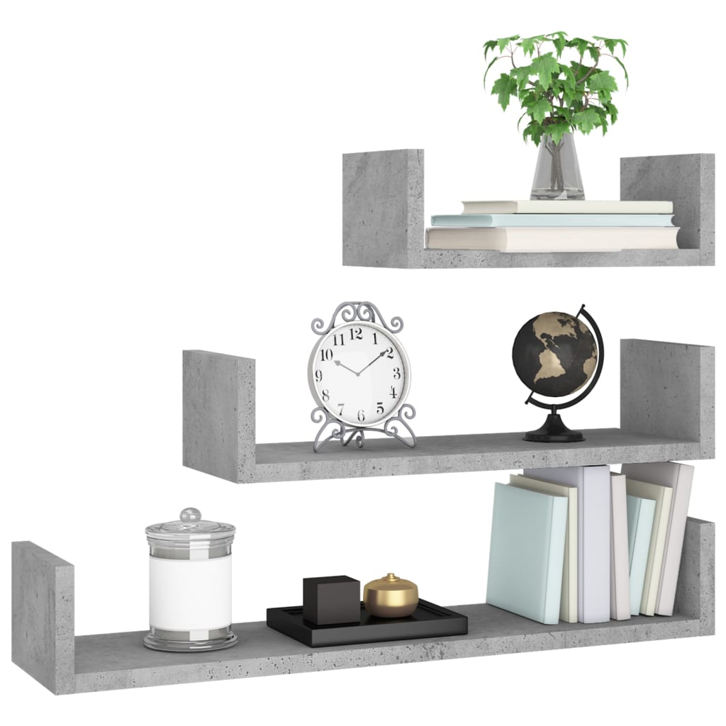 Wall Shelf Set 3 Pieces Concrete Grey Particleboard