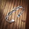 Vintage Mens Jewellery Woven Twist Texture Bracelet Bangles for Women Men Thai Silver Statement Bracelet Punk Party Jewelry Gift