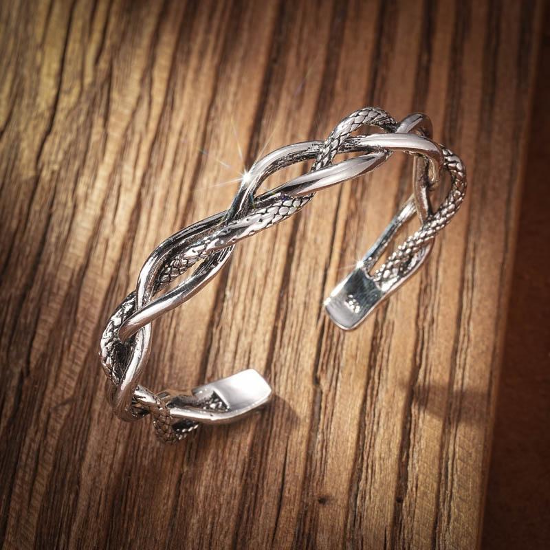 Vintage Mens Jewellery Woven Twist Texture Bracelet Bangles for Women Men Thai Silver Statement Bracelet Punk Party Jewelry Gift