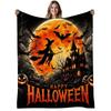 1pc Witch On Broomstick Flannel Blanket - Gothic Halloween & Christmas Throw with Bats, Haunted House & Witch Design, 280gsm Heavyweight Soft Warm All