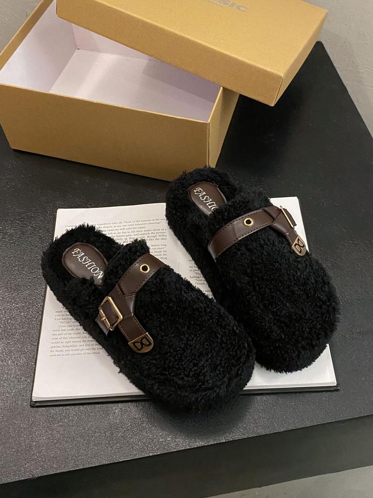 2025 Autumn and Winter New Fashion Fluffy Suede Cotton Slippers Women's Outer Slippers Thick Bottom Solid Color Foot Warm Cotton Slippers