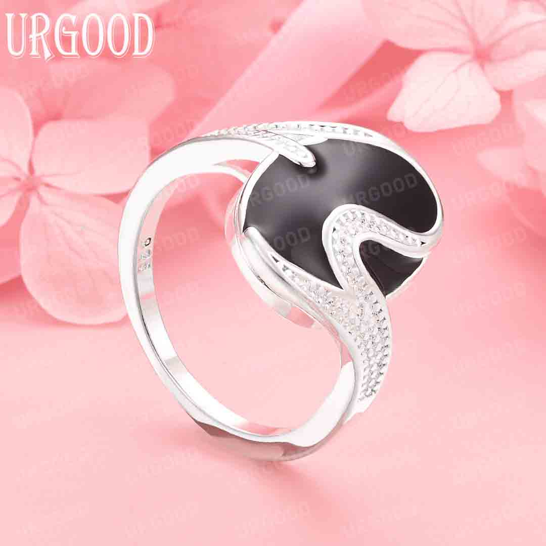 

925 Sterling Silver Fashion Jewelry Black AAA Zircon Wedding Ring 7#