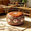 Besticktes Muster Füllbarer Ottoman Hocker PU-Leder Runder Hockerbezug Boden Sitzkissen Für den Heimgebrauch