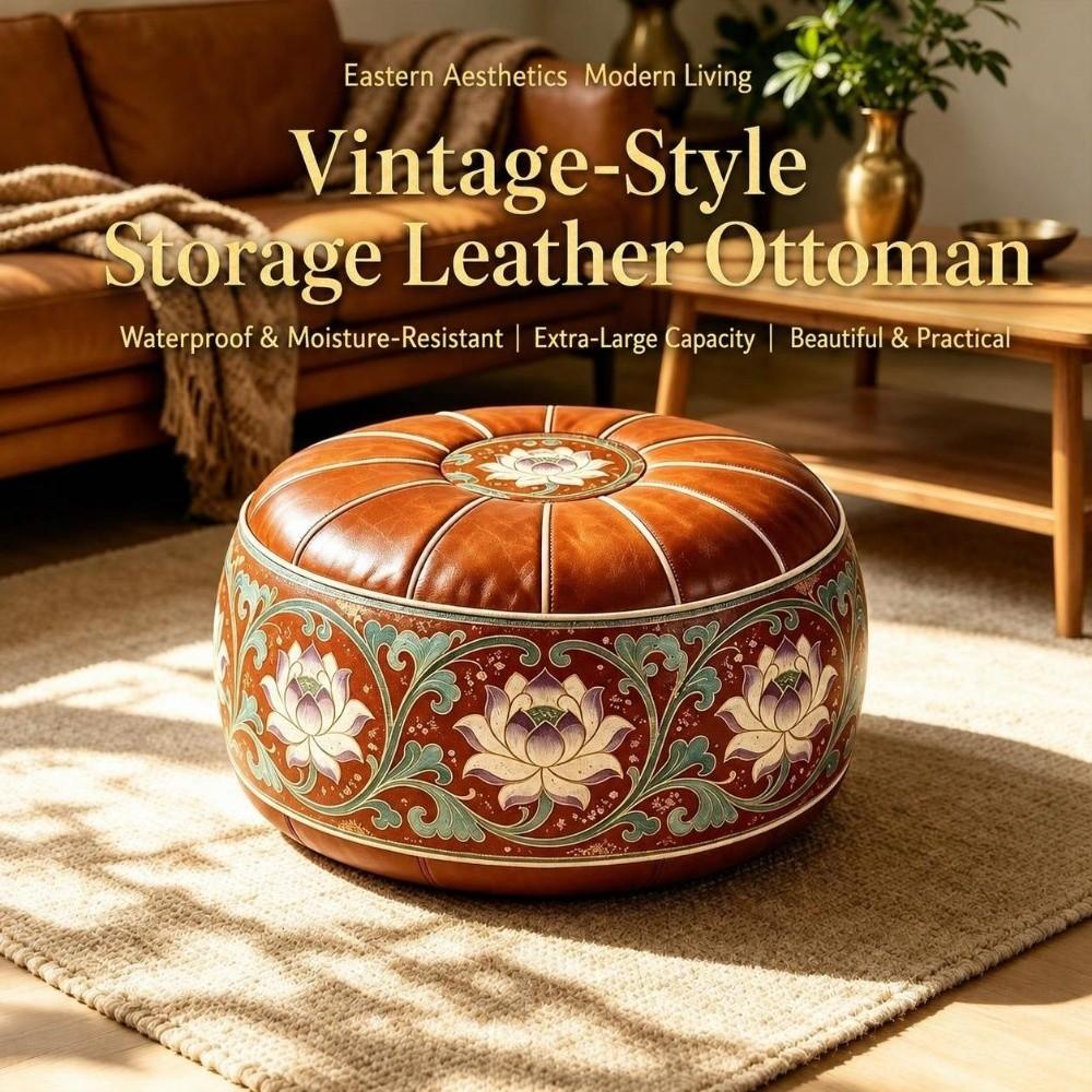 Besticktes Muster Füllbarer Ottoman Hocker PU-Leder Runder Hockerbezug Boden Sitzkissen Für den Heimgebrauch