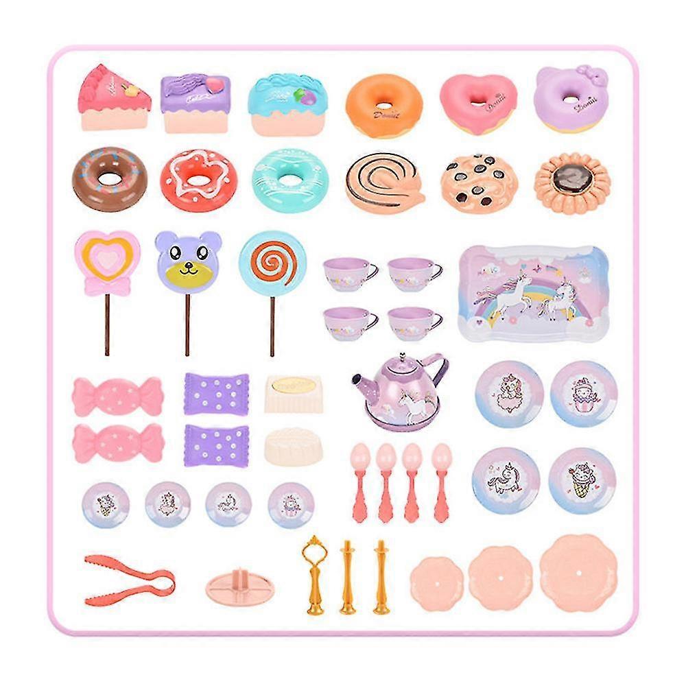 Little Girls Tea Set, Princess Afternoon Tea Toy Playset, Kitchen Pretend Toys, Teapot Tableware Dessert and Suitcase, Kids Play Tin Can Tea Party Fav