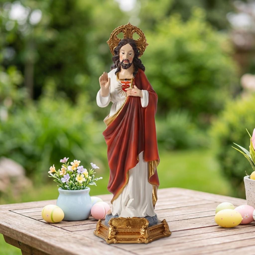 Religious Figurine Detailed with Golden Circlet Classical Resin Statue for Altar, Prayer