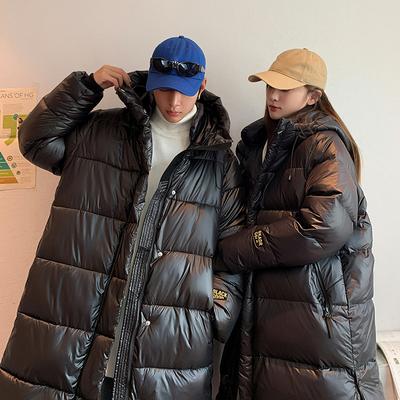 Autumn and Winter Black Gold Down Cotton Jacket, Long Style, Knee Length, Thick Korean Version, Loose Cotton Jacket, Couple's Cotton Jacket