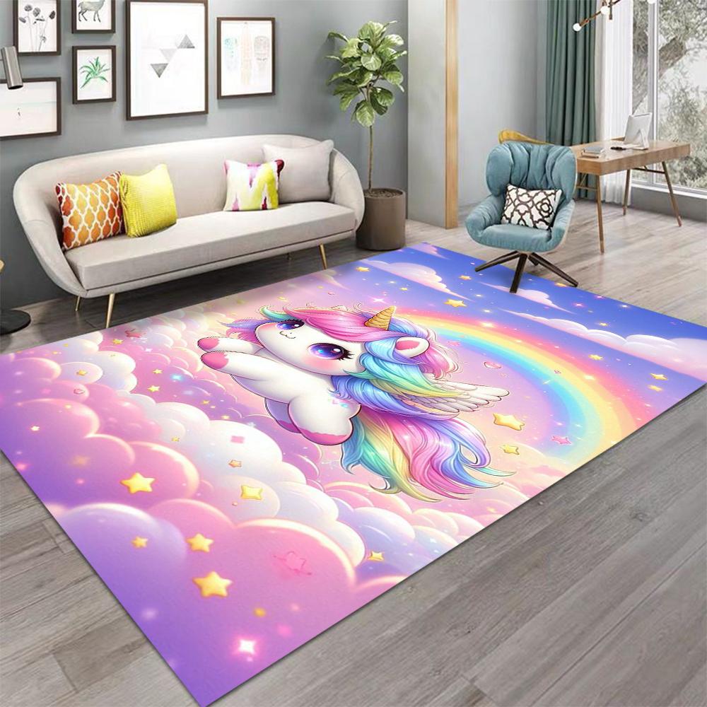 Cartoon Rainbow Unicorn Carpet for Girls Bedroom Bedside Rug Living Room Decor Sofa Rug Children's Play Mat  Nursery Floor Mat