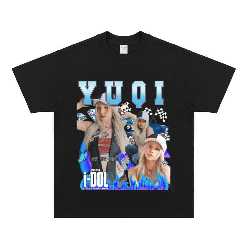 Idle YUQI T Shirt Fashion Popular Streetwear Hip Hop Tshirt Women Unisex Summer Cotton Short Sleeve Tee Tops Kpop Gidle Clothes