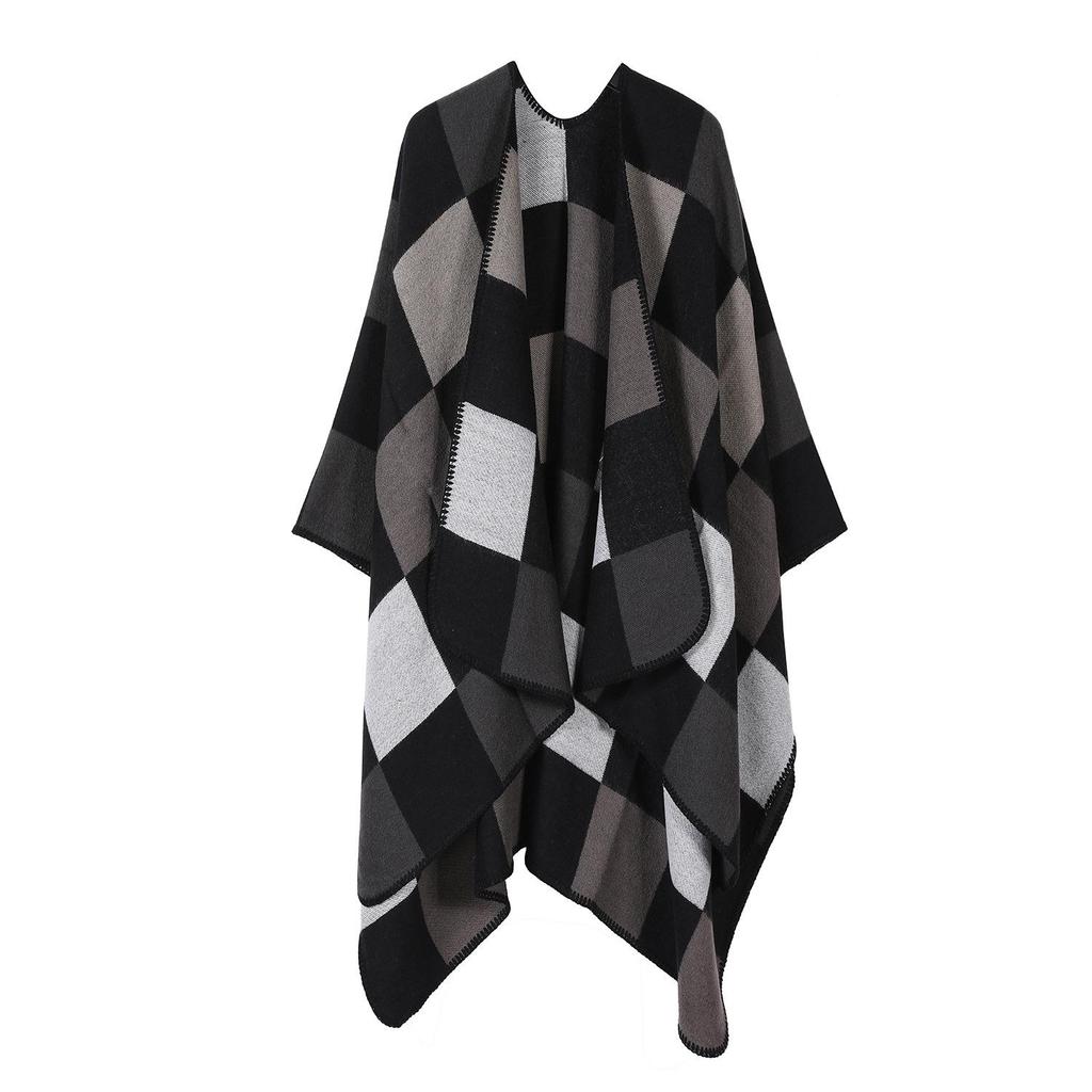 Solid Color Striped Shawl Cardigan: Warm, Versatile Imitation Cashmere Scarf for Autumn and Winter
