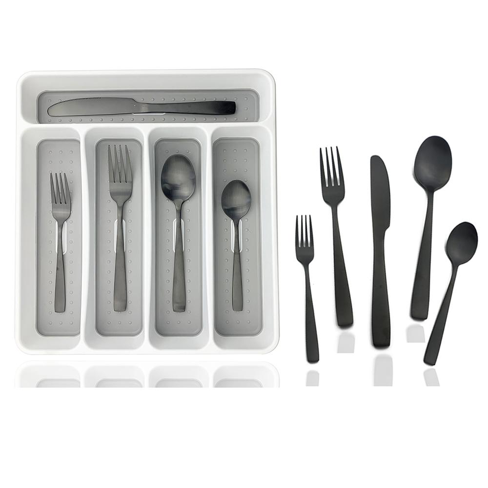 20Pcs Colorful Cutlery Set Dinnerware Set Black Fork Knife Spoon Stainless Steel Home Tableware Set With Plastic Storage Tray