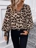 Classic Leopard Print V-neck  Sleeve Long-sleeved Shirt