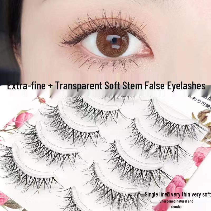 

Dai Fei Yan Soft Stem False Eyelashes, Natural Messy Look, Transparent Thin Stem, 5 Pairs (DFY-10)