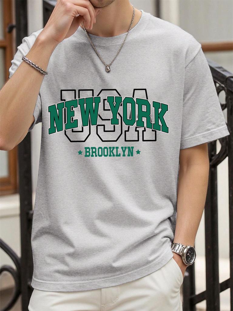 Usa New York Brookl Yn Print Mens T Shirts Hip Hop AllMatch Tops Casual Cotton Vintage Clothes Male Loose Crewneck Streetwear