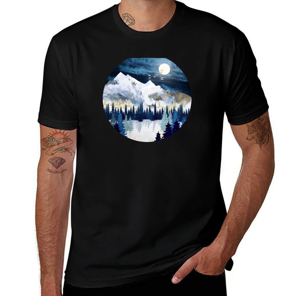Månskenssnö T-shirt herr t-shirts för män herr t-shirt tung bomulls-T-shirt